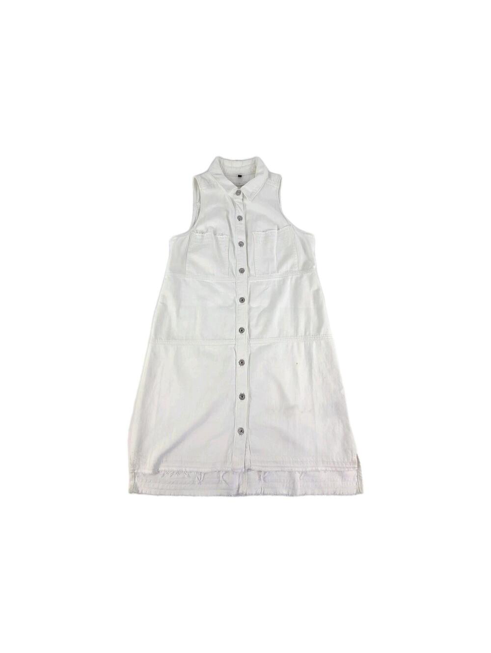 7 For All Mankind Collared Denim Dress Size L White Button Up Step Hem Jacket